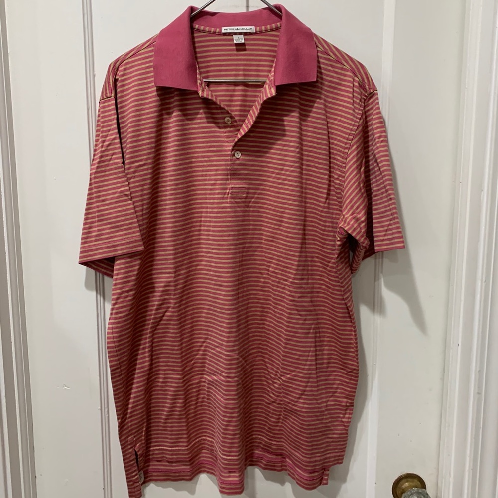 Peter Millar men large pink stripe polo shirt 6302